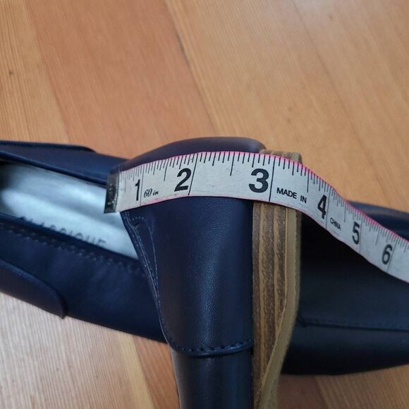 Classique navy blue square toe ballet flats size 10W minimalist neutral office - Picture 11 of 11